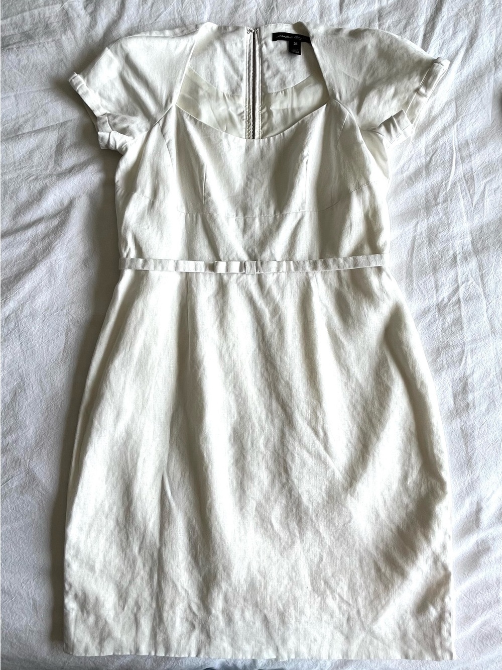 Sandra Angelozzi 100% Linen White Square Neck Dress Fully Lined EU 36 US 6 - Picture 3 of 16
